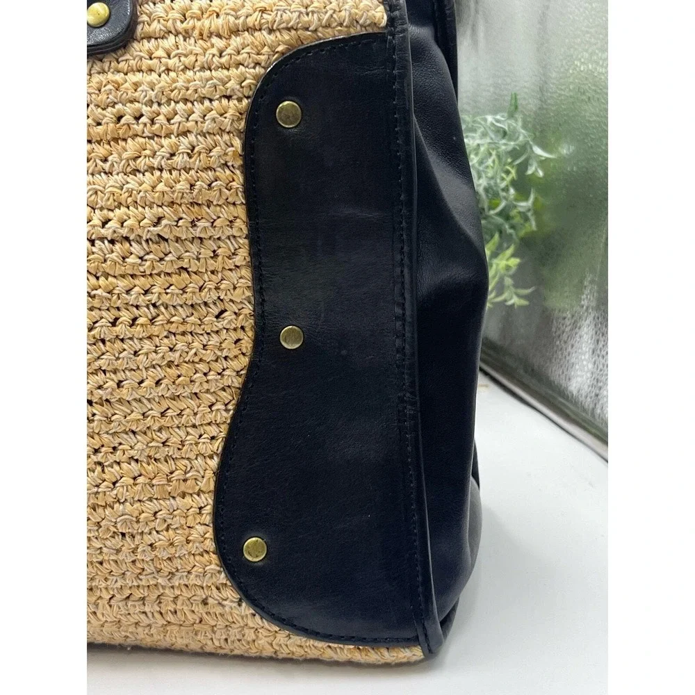 Michael Kors Vintage Leather and Wicker Braided Straw‎ Woven Shoulder Bag